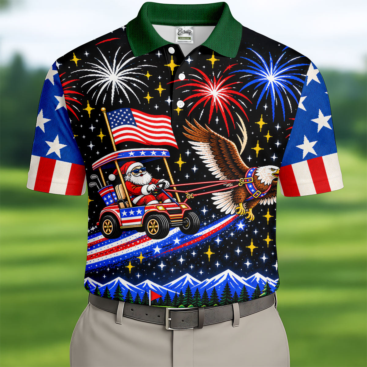 Eagle Santa Golf Cart Christmas Golf Shirt, Golf Polo For Men, Funny Mens Golf Shirts