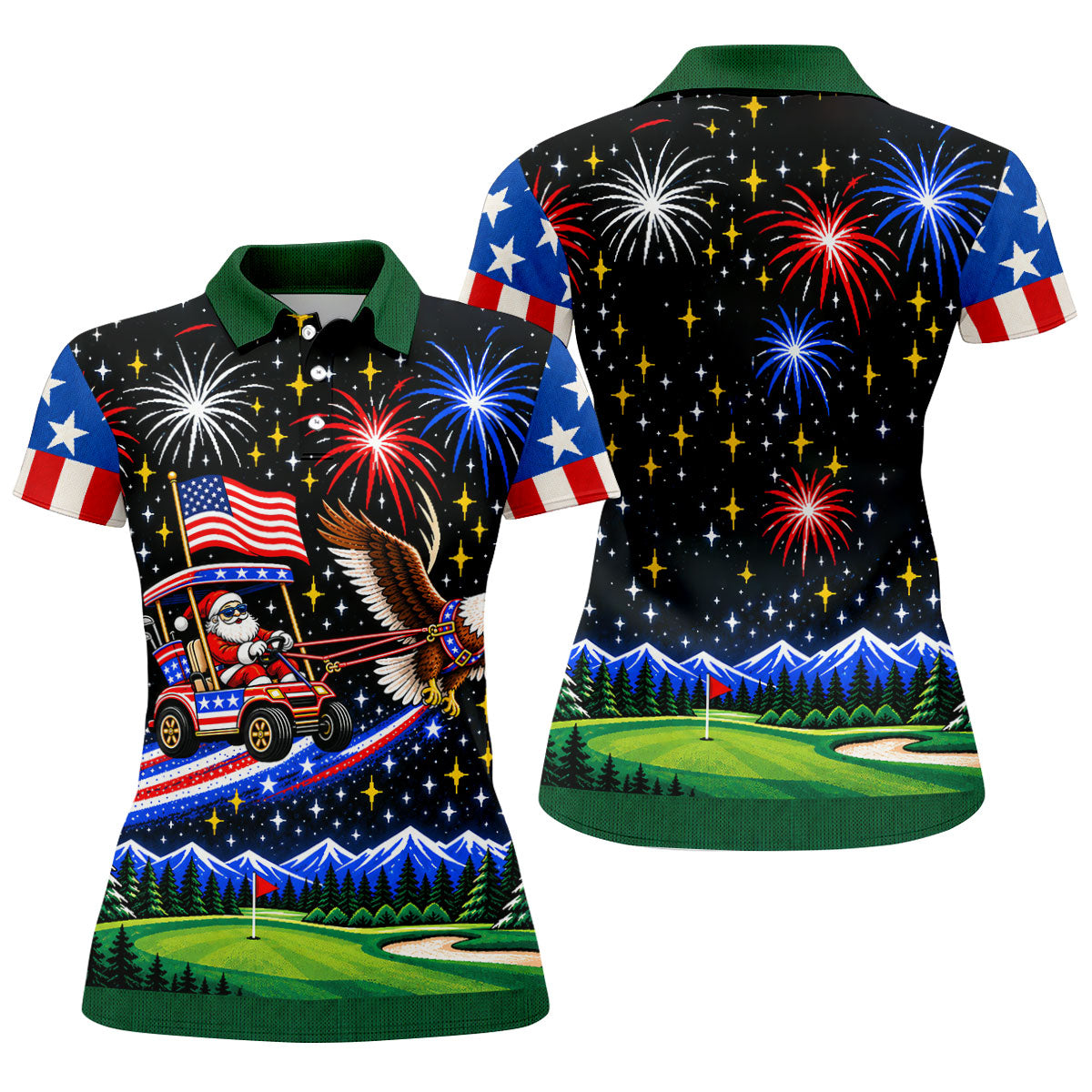 Eagle Santa Golf Cart Christmas Golf Shirt, Ladies Golf Shirts, Golf Shirts For Women