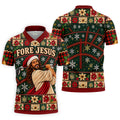 Fore Jesus Santa Hat Christmas Golf Shirt, Mens Golf Shirts, Mens Holiday Golf Shirts