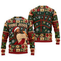 Fore Jesus Santa Hat Christmas Golf Shirt, Mens Golf Shirts, Mens Holiday Golf Shirts