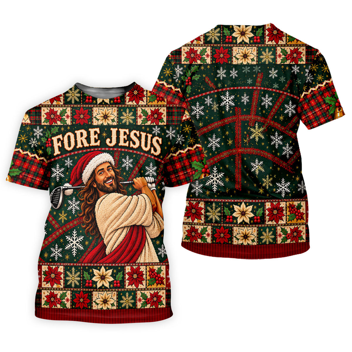 Fore Jesus Santa Hat Christmas Golf Shirt, Golf Shirts For Women, Womens Golf Shirts