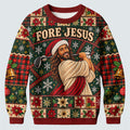 Fore Jesus Santa Hat Ugly Christmas Sweater, Christmas Sweater Gift, Golf Lover Gifts