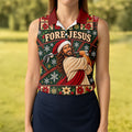 Fore Jesus Santa Hat Christmas Golf Shirt, Golf Shirts For Women, Womens Golf Shirts