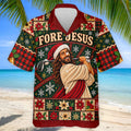 Fore Jesus Santa Hat Christmas Golf Shirt, Mens Golf Shirts, Mens Holiday Golf Shirts