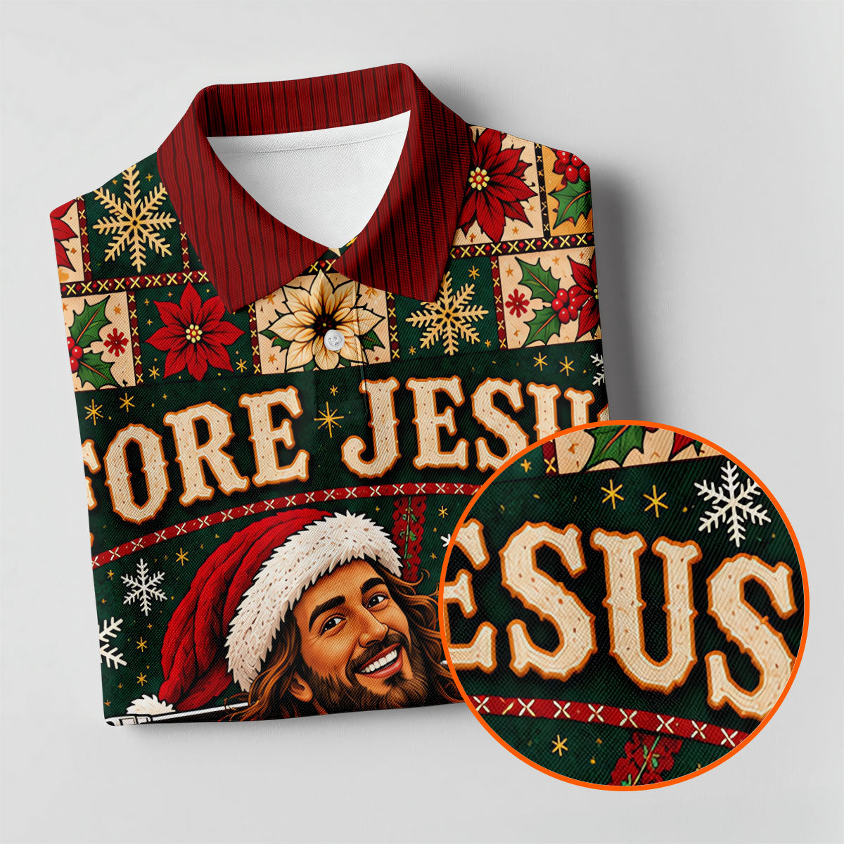 Fore Jesus Santa Hat Christmas Golf Shirt, Golf Shirts For Women, Womens Golf Shirts