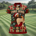 Fore Jesus Santa Hat Christmas Golf Shirt, Golf Shirts For Women, Womens Golf Shirts