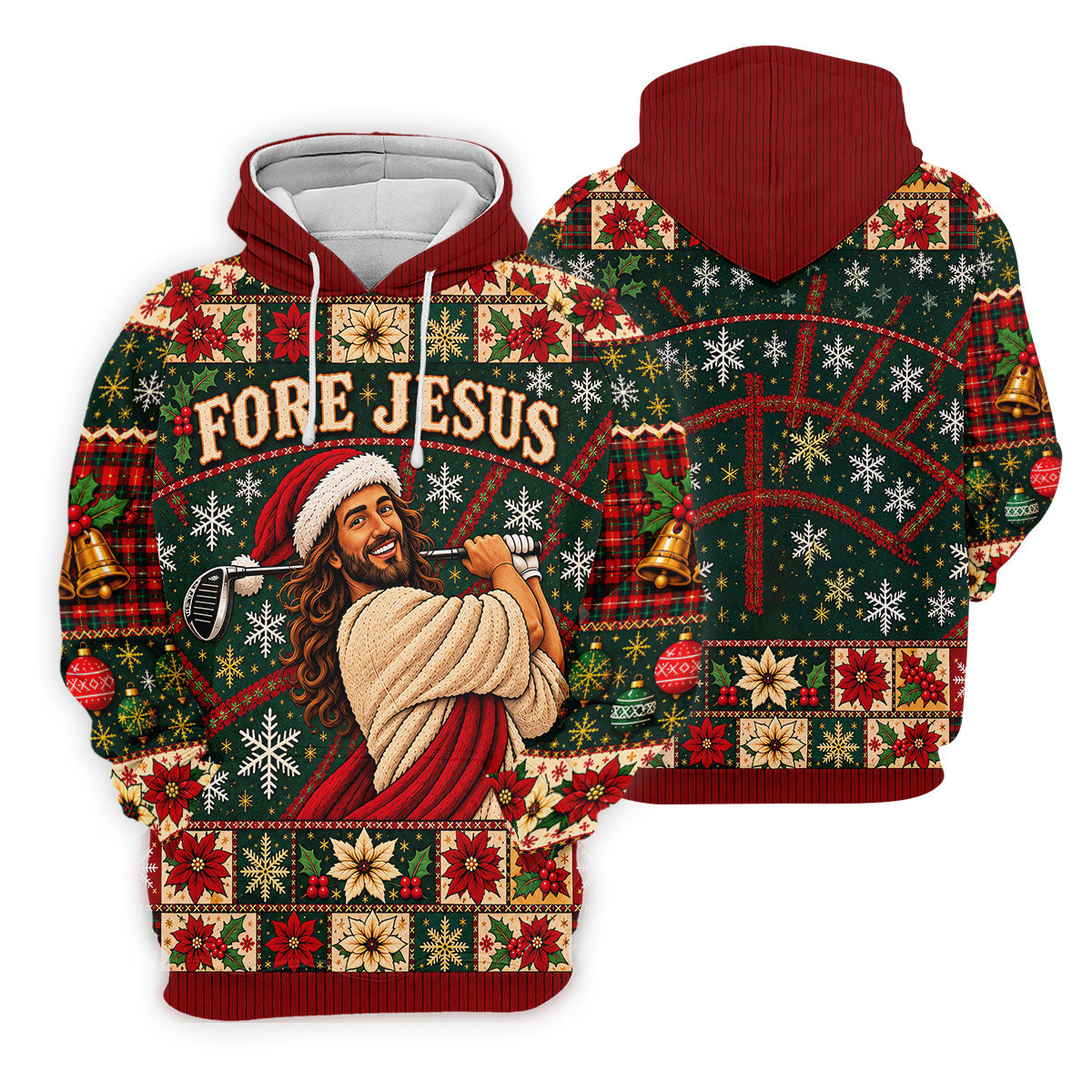 Fore Jesus Santa Hat Christmas Golf Shirt, Golf Shirts For Women, Womens Golf Shirts