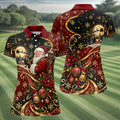Golden Swirl Santa Golfer Christmas Golf Shirt, Womens Golf Tops, Ladies Golf Shirts