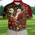 Golden Swirl Santa Golfer Christmas Golf Shirt, Mens Golf Polo, Golf Shirts For Men