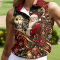 Golden Swirl Santa Golfer Christmas Golf Shirt, Womens Golf Tops, Ladies Golf Shirts