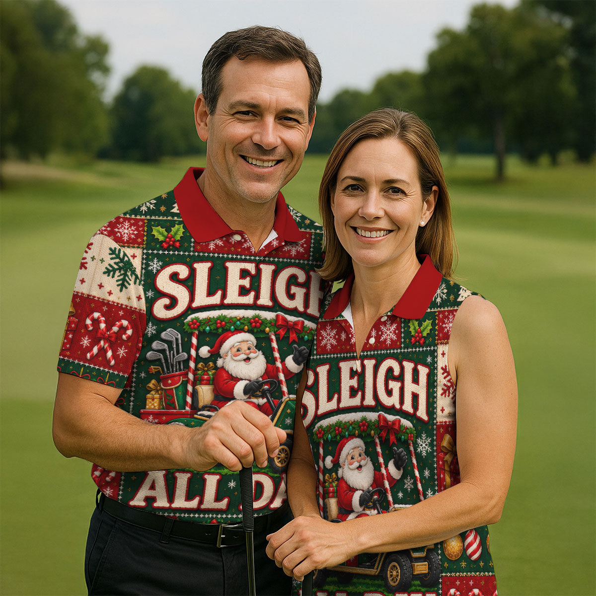 Sleigh All Day Santa Christmas Golf Shirt, Golf Gifts For Men, Funny Mens Golf Shirts