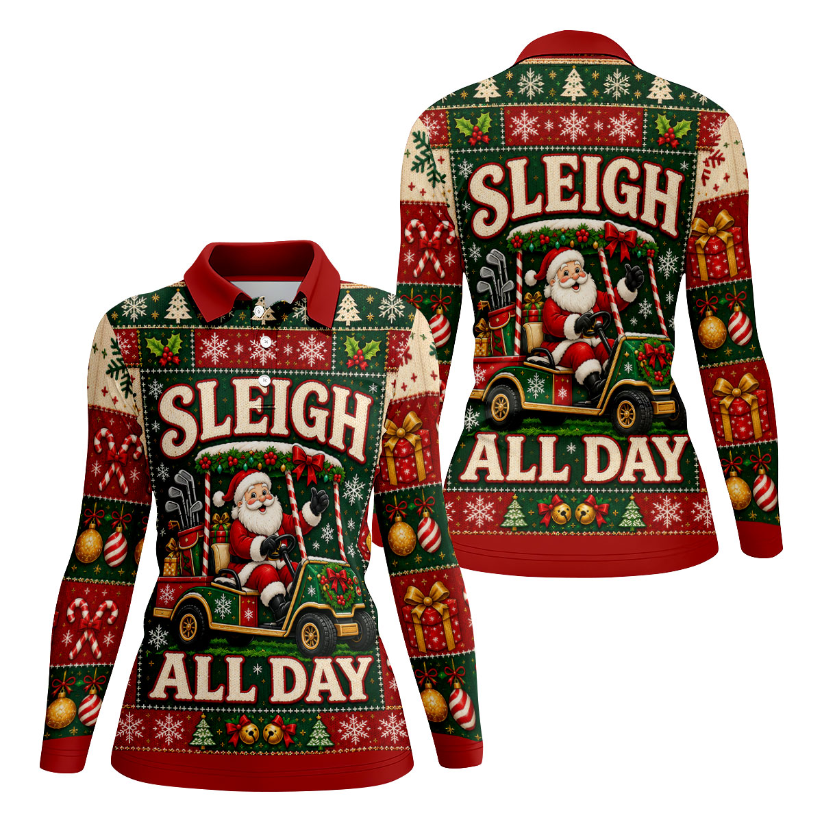 Sleigh All Day Santa Christmas Golf Shirt, Womens Golf Clothing, Golf Gifts For Women