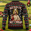 Send It Golf Halo Jesus Ugly Christmas Sweater, Ugly Sweater Party, Golf Lover Gifts