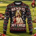Send It Golf Halo Jesus Ugly Christmas Sweater, Ugly Sweater Party, Golf Lover Gifts