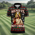 Send It Golf Halo Jesus Christmas Golf Shirt, Mens Golf Apparel, Golf Gifts For Men