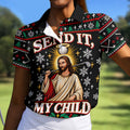 Send It Golf Halo Jesus Christmas Golf Shirt, Ladies Golf Tops, Womens Golf Clothing