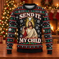 Send It Golf Halo Jesus Ugly Christmas Sweater, Ugly Sweater Party, Golf Lover Gifts