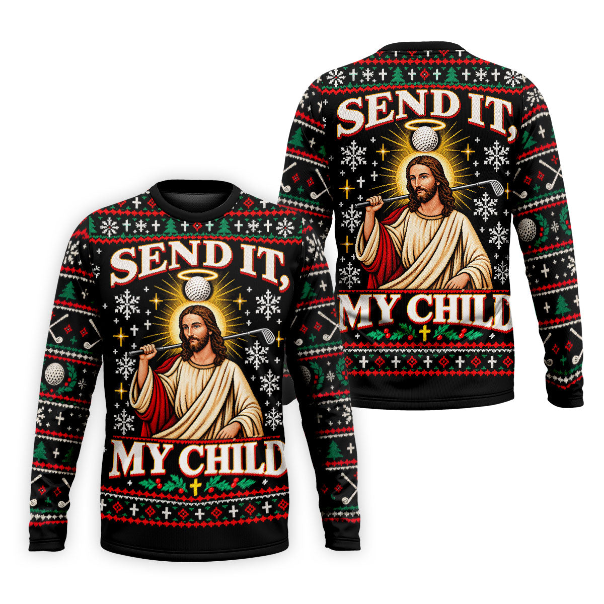 Send It Golf Halo Jesus Christmas Golf Shirt, Mens Golf Apparel, Golf Gifts For Men