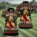 Send It My Child Jesus Christmas Golf Shirt, Ladies Golf Apparel, Womens Golf Apparel