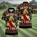 Send It My Child Jesus Christmas Golf Shirt, Mens Golf Polo, Mens Holiday Golf Shirts