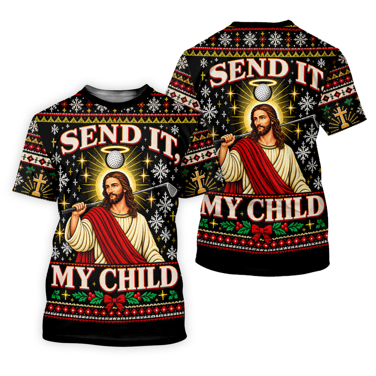 Send It My Child Jesus Christmas Golf Shirt, Mens Golf Polo, Mens Holiday Golf Shirts