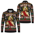 Send It My Child Jesus Christmas Golf Shirt, Mens Golf Polo, Mens Holiday Golf Shirts
