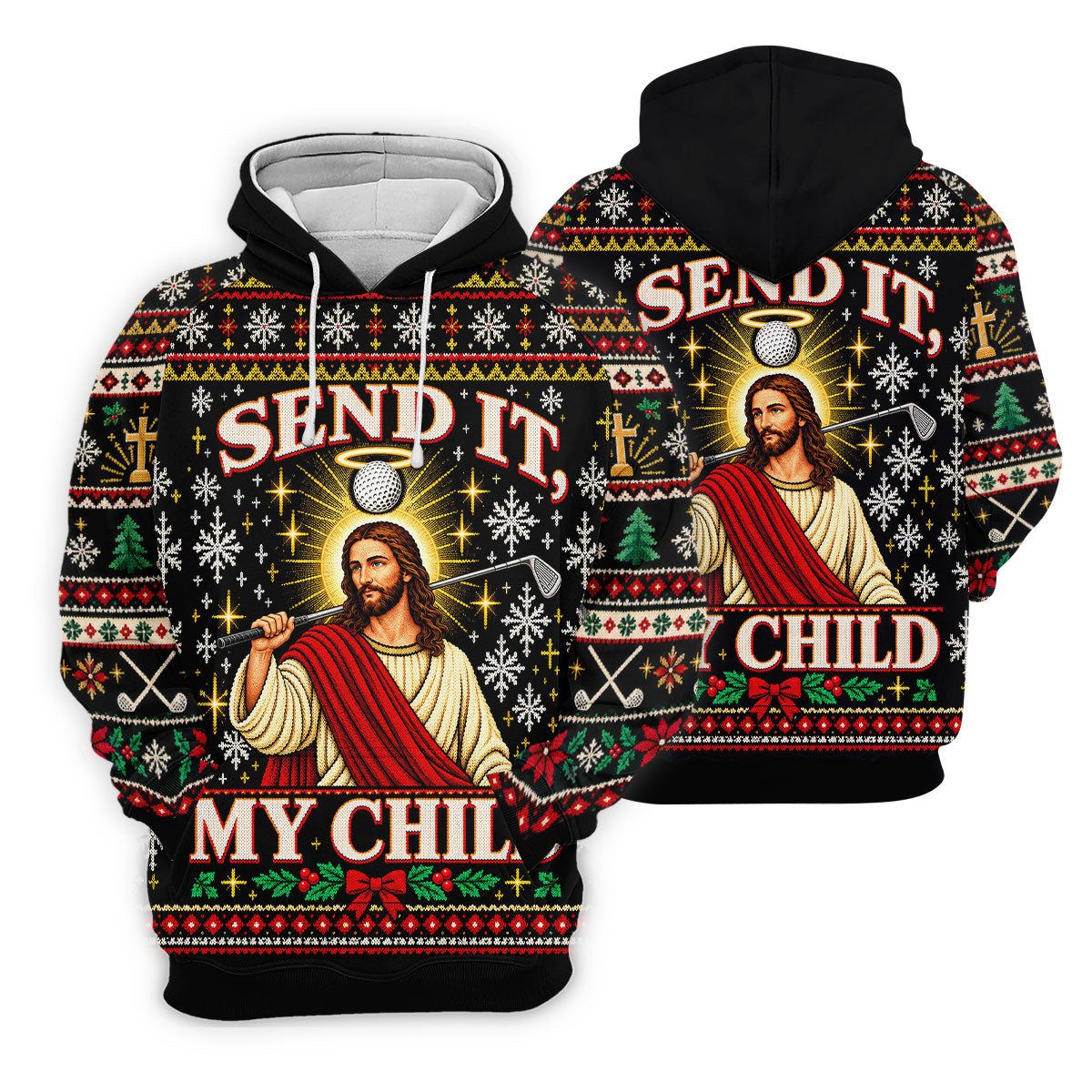 Send It My Child Jesus Christmas Golf Shirt, Mens Golf Polo, Mens Holiday Golf Shirts