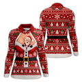 Santa Peeking Busty Knit Christmas Golf Shirt, Ladies Golf Tops, Golf Gifts For Women