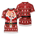 Santa Peeking Busty Knit Christmas Golf Shirt, Ladies Golf Tops, Golf Gifts For Women