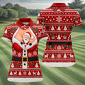 Santa Peeking Busty Knit Christmas Golf Shirt, Ladies Golf Tops, Golf Gifts For Women