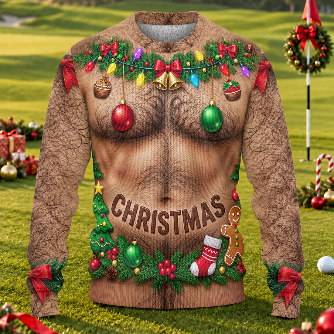 Hairy Chest Ornaments Ugly Christmas Sweater, Christmas Gifts, Christmas Party Outfit
