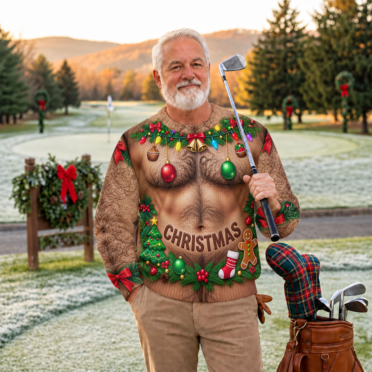 Hairy Chest Ornaments Ugly Christmas Sweater, Christmas Gifts, Christmas Party Outfit