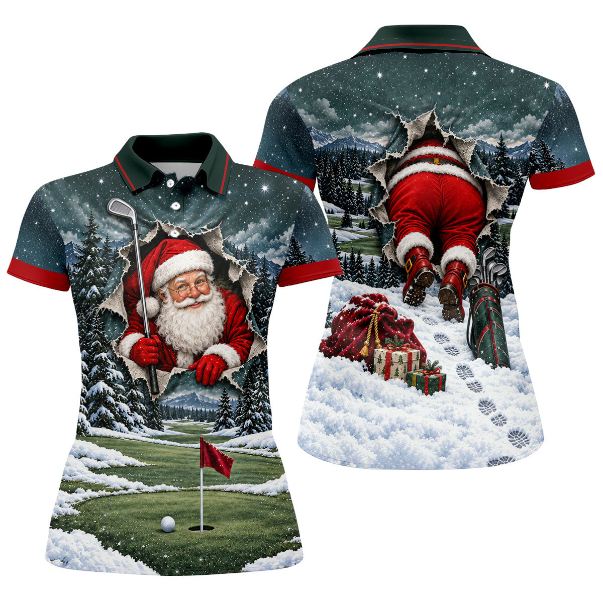 Santa Peeking Golf Green Christmas Golf Shirt, Golf Gifts For Women, Womens Golf Tops