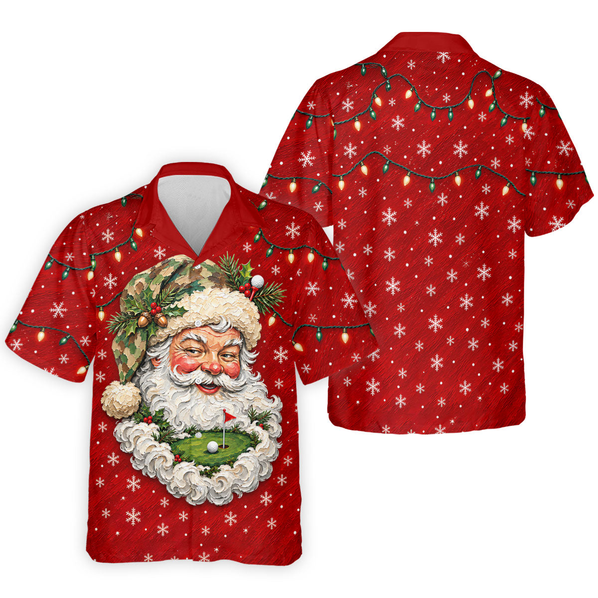 Camo Hat Santa Face Christmas Golf Shirt, Mens Holiday Golf Shirts, Mens Golf Apparel