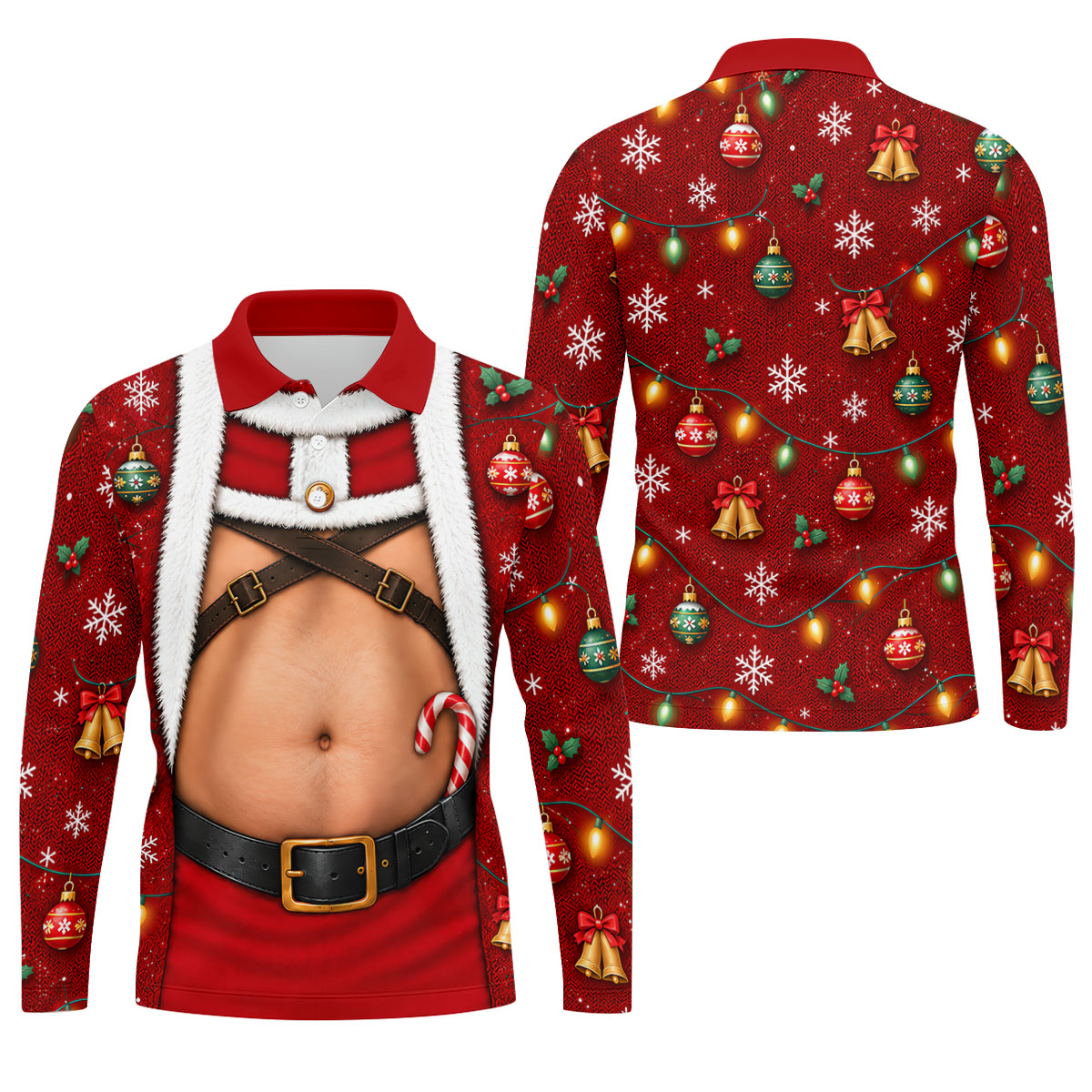 Santa Belly Harness Vest Christmas Golf Shirt, Golf Shirts For Men, Golf Polo For Men