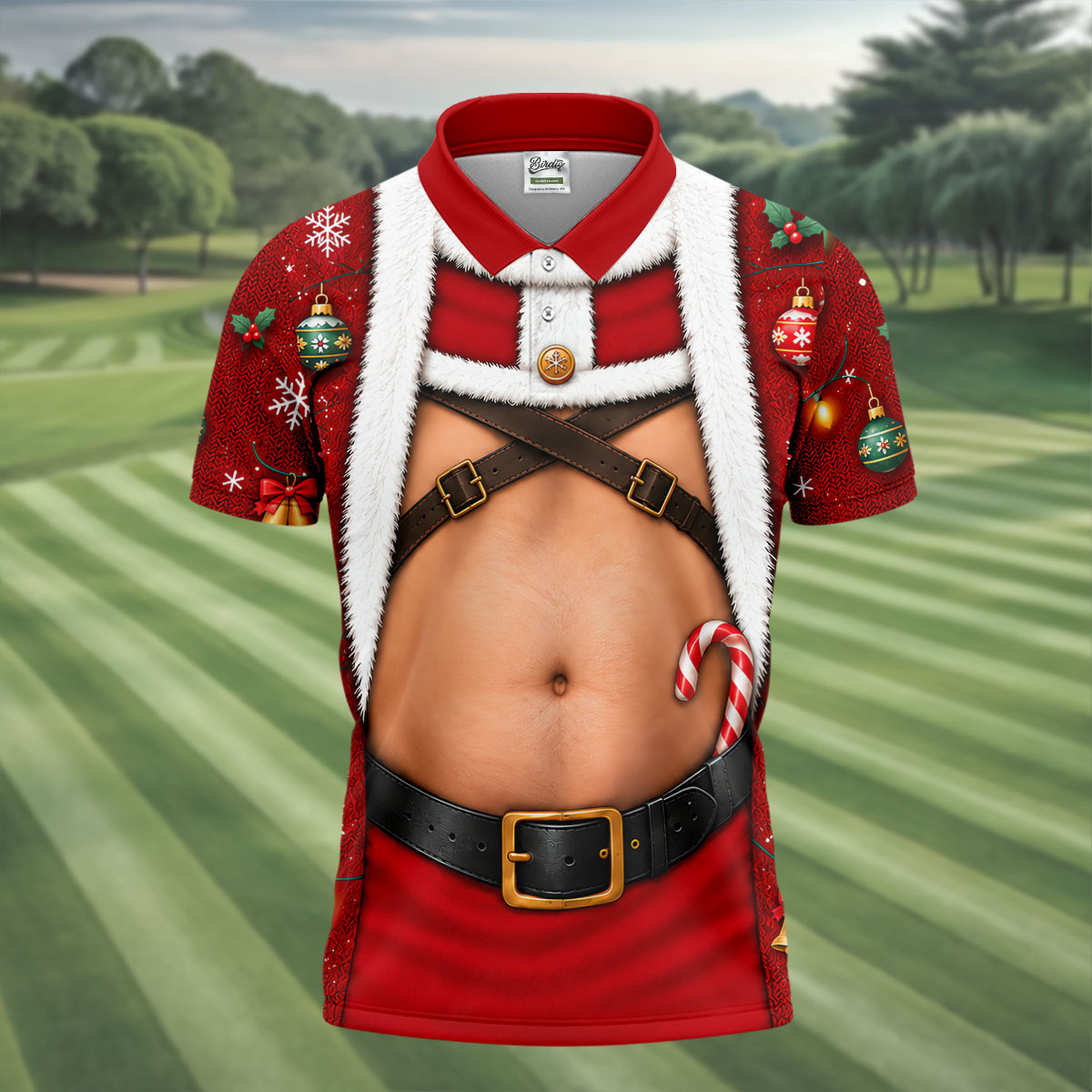 Santa Belly Harness Vest Christmas Golf Shirt, Golf Shirts For Men, Golf Polo For Men