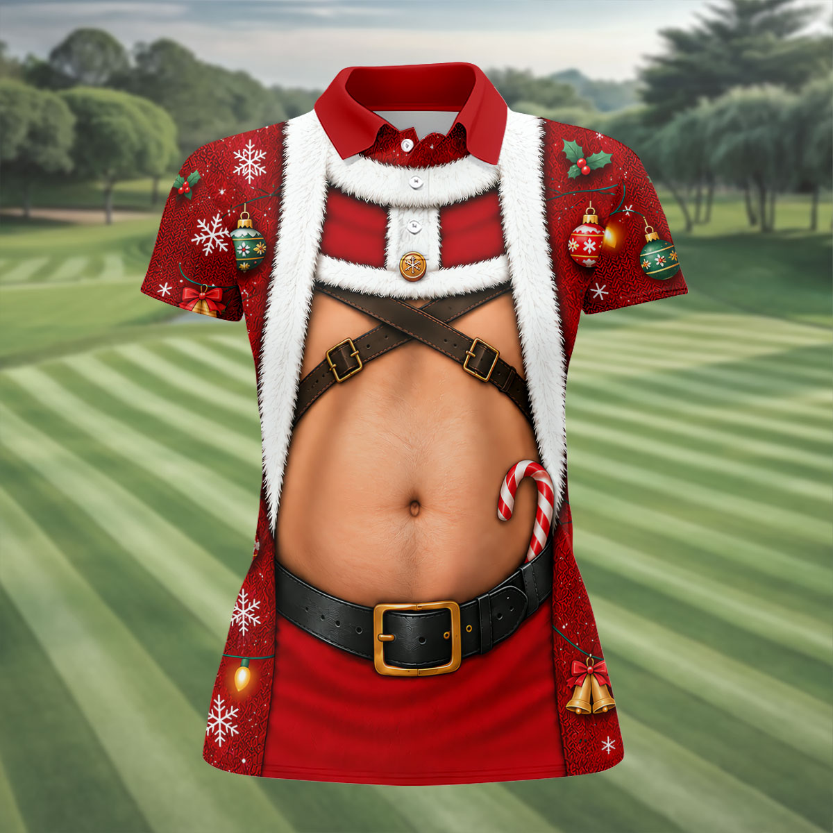 Santa Belly Harness Vest Christmas Golf Shirt, Womens Golf Clothing, Womens Golf Tops