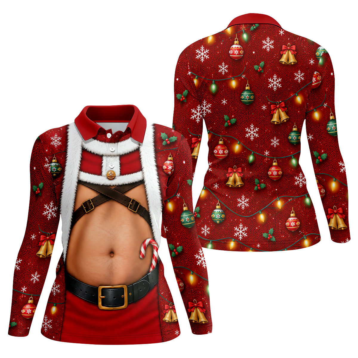 Santa Belly Harness Vest Christmas Golf Shirt, Womens Golf Clothing, Womens Golf Tops