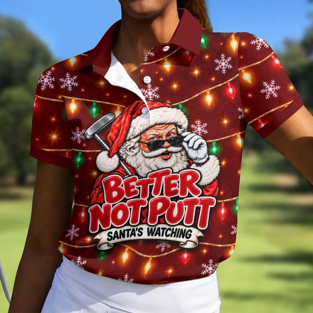 Better Not Putt Santa Christmas Golf Shirt, Golf Shirts For Women, Ladies Golf Shirts