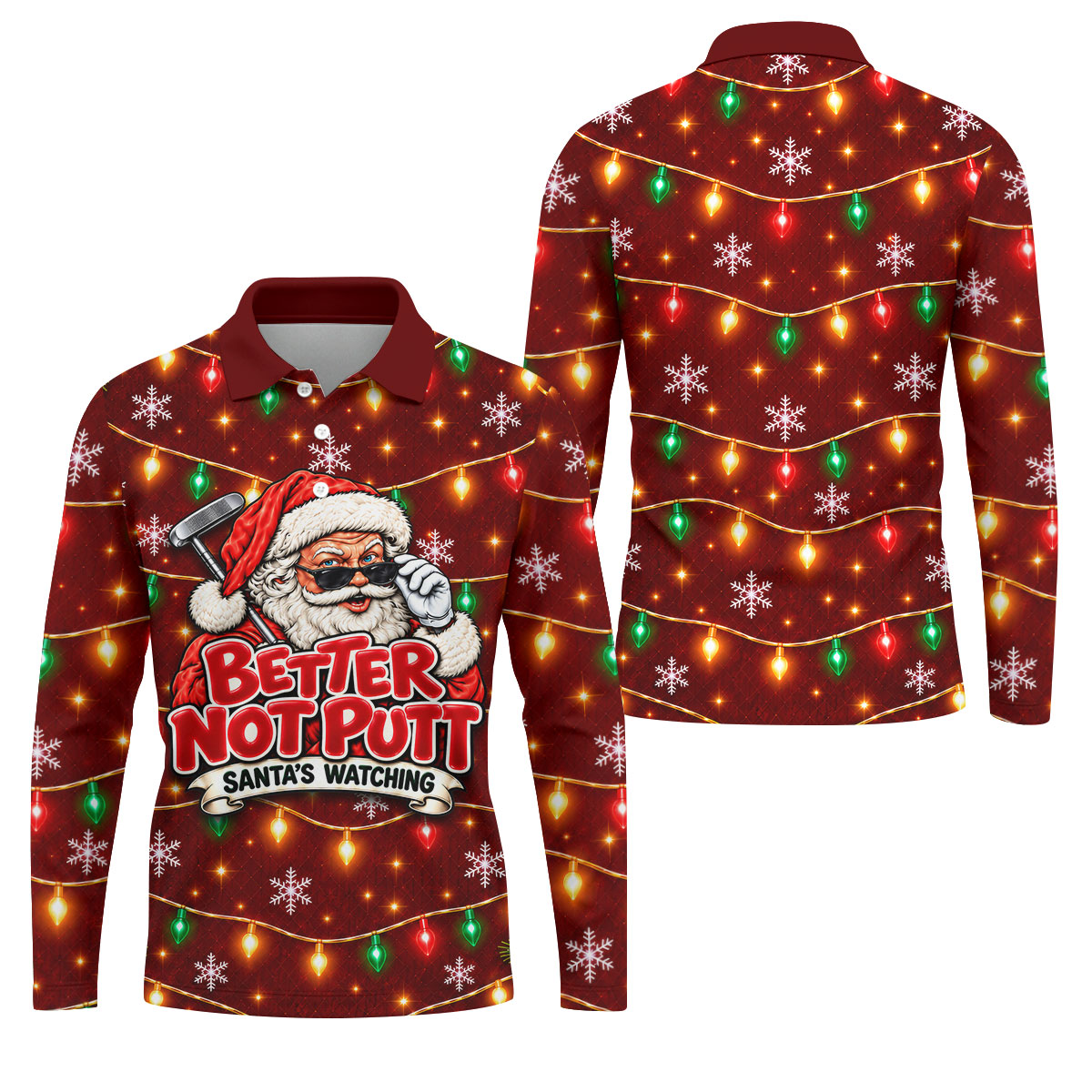 Better Not Putt Santa Christmas Golf Shirt, Funny Mens Golf Shirts, Mens Golf Apparel