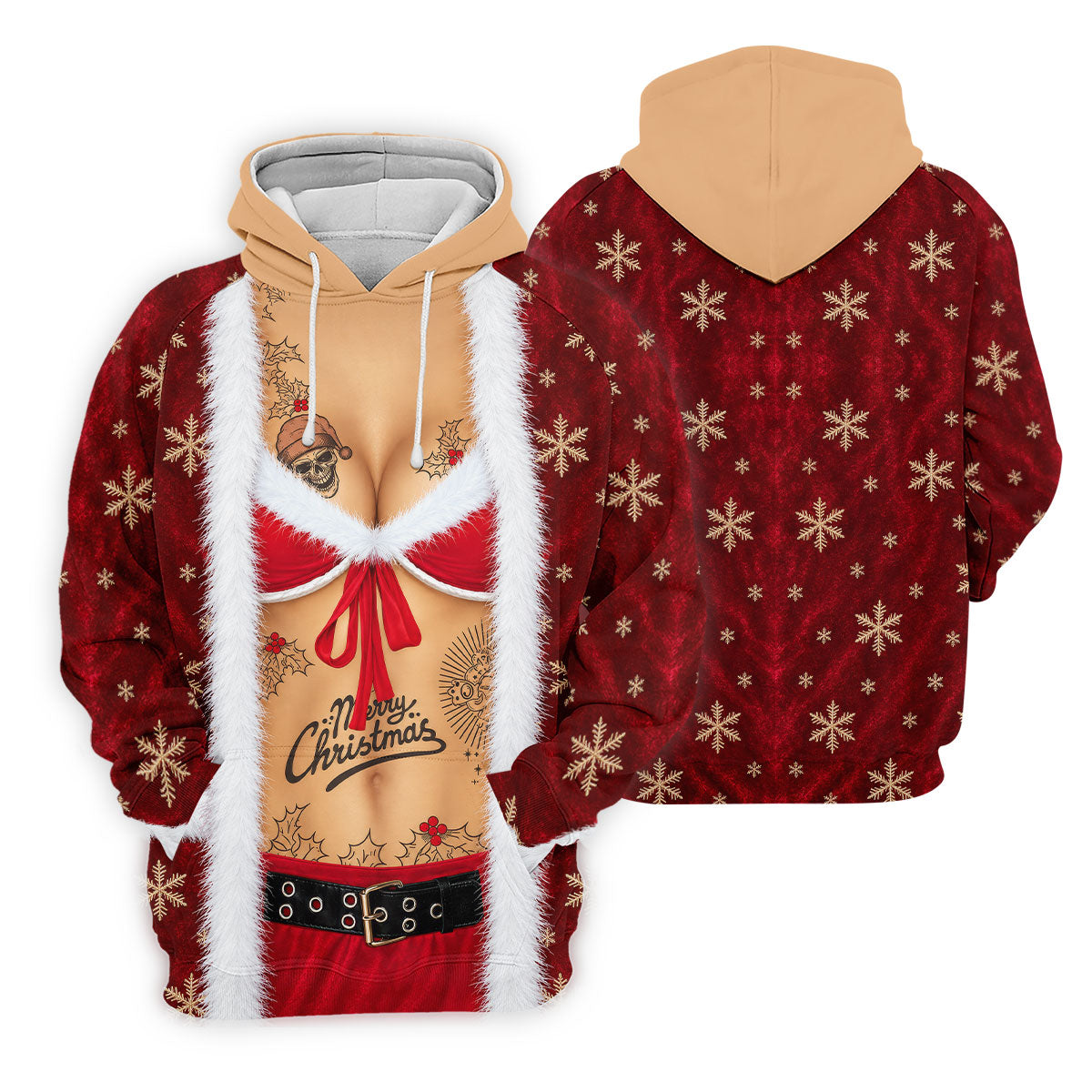 Merry Bikini Tattoo Santa Christmas Golf Shirt, Womens Golf Apparel, Ladies Golf Tops