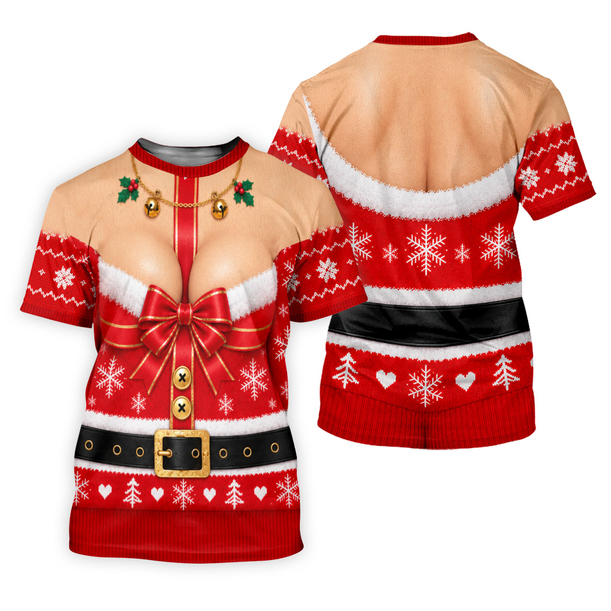 Busty Mrs Claus Red Bow Christmas Golf Shirt, Ladies Golf Tops, Golf Shirts For Women