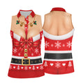 Busty Mrs Claus Red Bow Christmas Golf Shirt, Ladies Golf Tops, Golf Shirts For Women