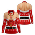 Busty Mrs Claus Red Bow Christmas Golf Shirt, Ladies Golf Tops, Golf Shirts For Women