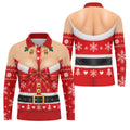 Busty Mrs Claus Red Bow Christmas Golf Shirt, Mens Golf Apparel, Golf Gifts For Men