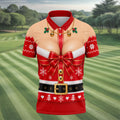 Busty Mrs Claus Red Bow Christmas Golf Shirt, Mens Golf Apparel, Golf Gifts For Men