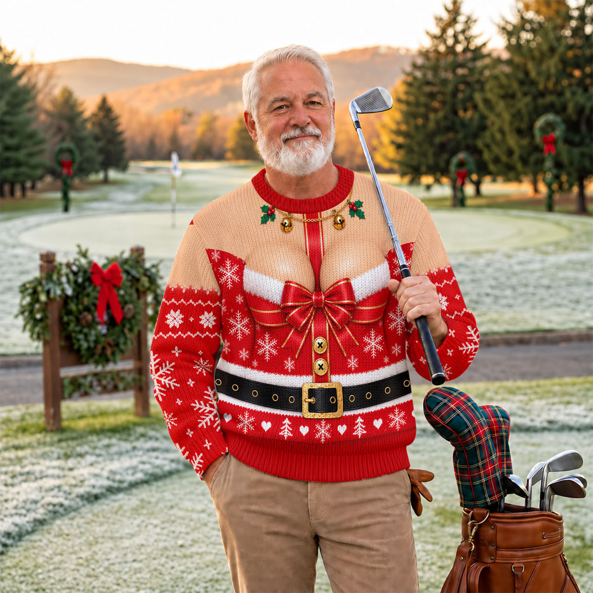 Busty Mrs Claus Red Bow Ugly Christmas Sweater, Ugly Sweater Party, Golf Lover Gifts