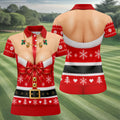 Busty Mrs Claus Red Bow Christmas Golf Shirt, Ladies Golf Tops, Golf Shirts For Women