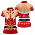Busty Mrs Claus Red Bow Christmas Golf Shirt, Ladies Golf Tops, Golf Shirts For Women