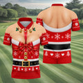 Busty Mrs Claus Red Bow Christmas Golf Shirt, Mens Golf Apparel, Golf Gifts For Men